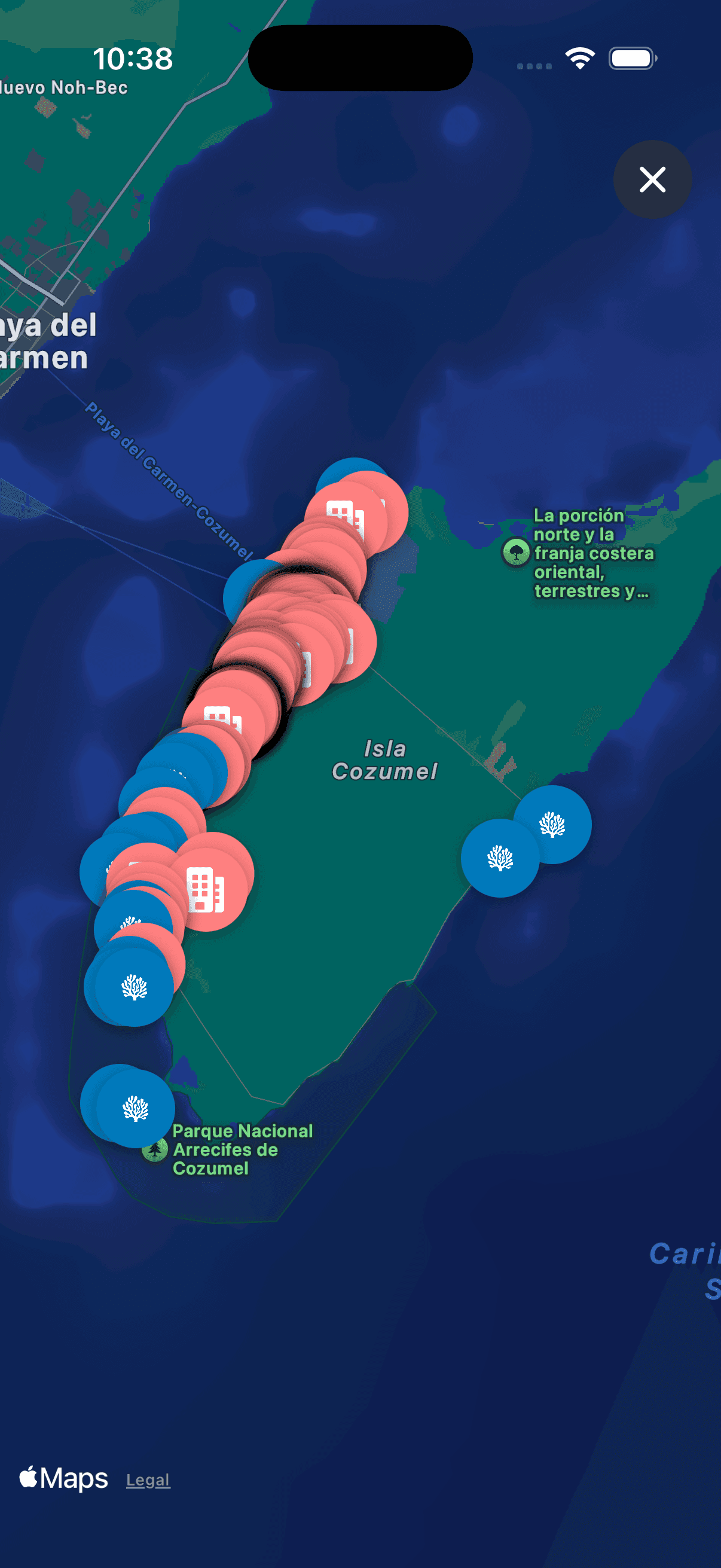 DivePass map of dive sites and dive shops in Cozumel